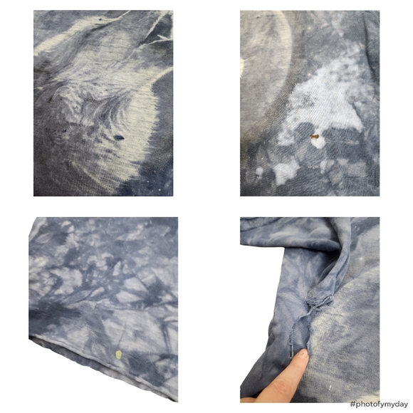 Thrashed 1997 Vintage The Mountain Howling Wolf Tie Dye Tee Ripped Large Moon - Picture 9 of 11